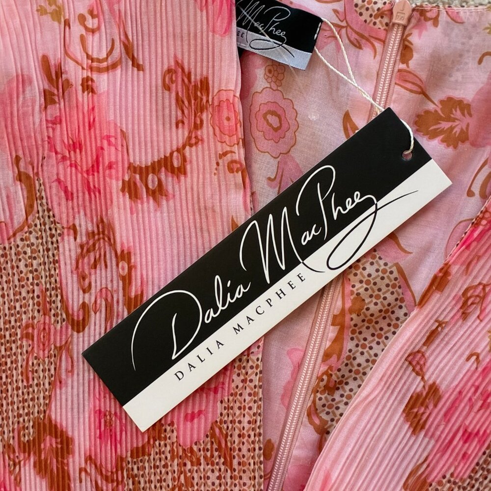 NEW Dalia MacPhee Floral Pastel Multi V-Neck Pleated Midi Dress Pink Size L - Picture 6 of 15